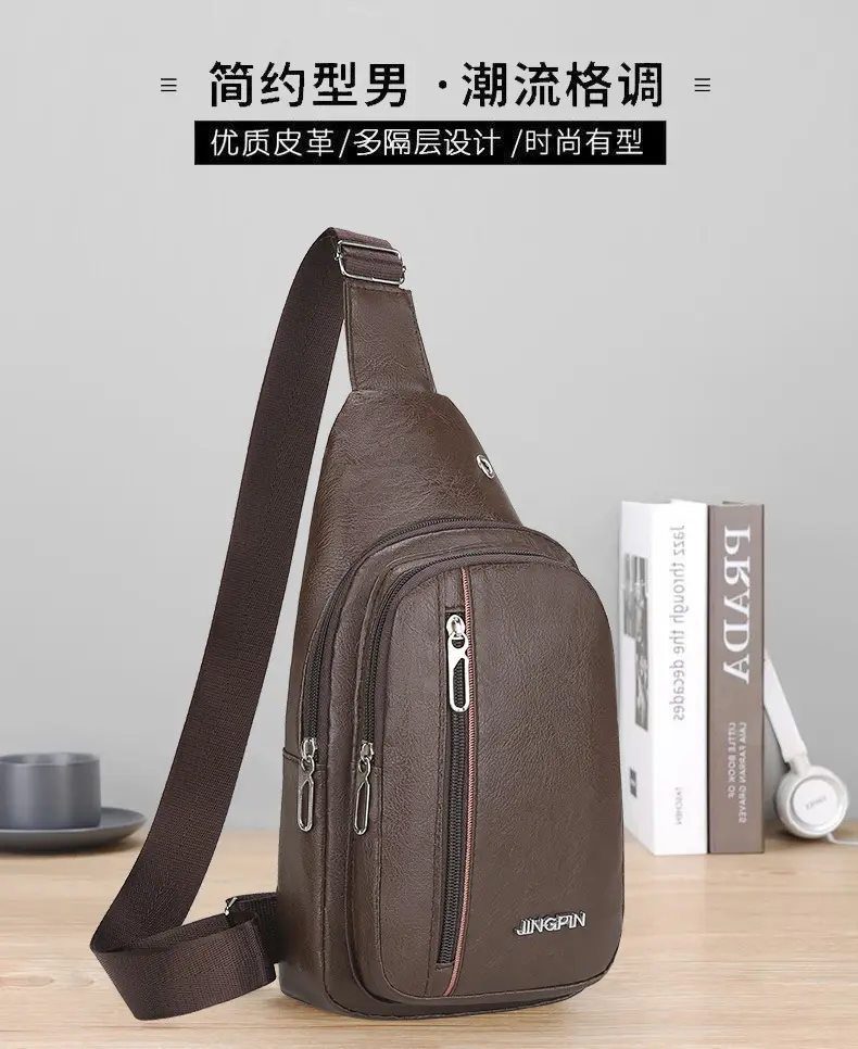 Men's Pu Leather Crossbody Bag Black Brown Single Shoulder — feature 2