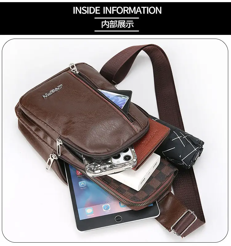 Men's Pu Leather Crossbody Bag Black Brown Single Shoulder — feature 31