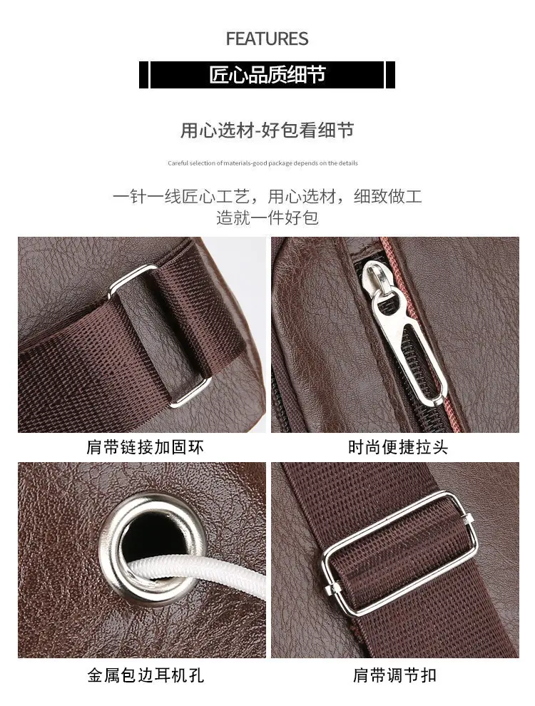 Men's Pu Leather Crossbody Bag Black Brown Single Shoulder — feature 8