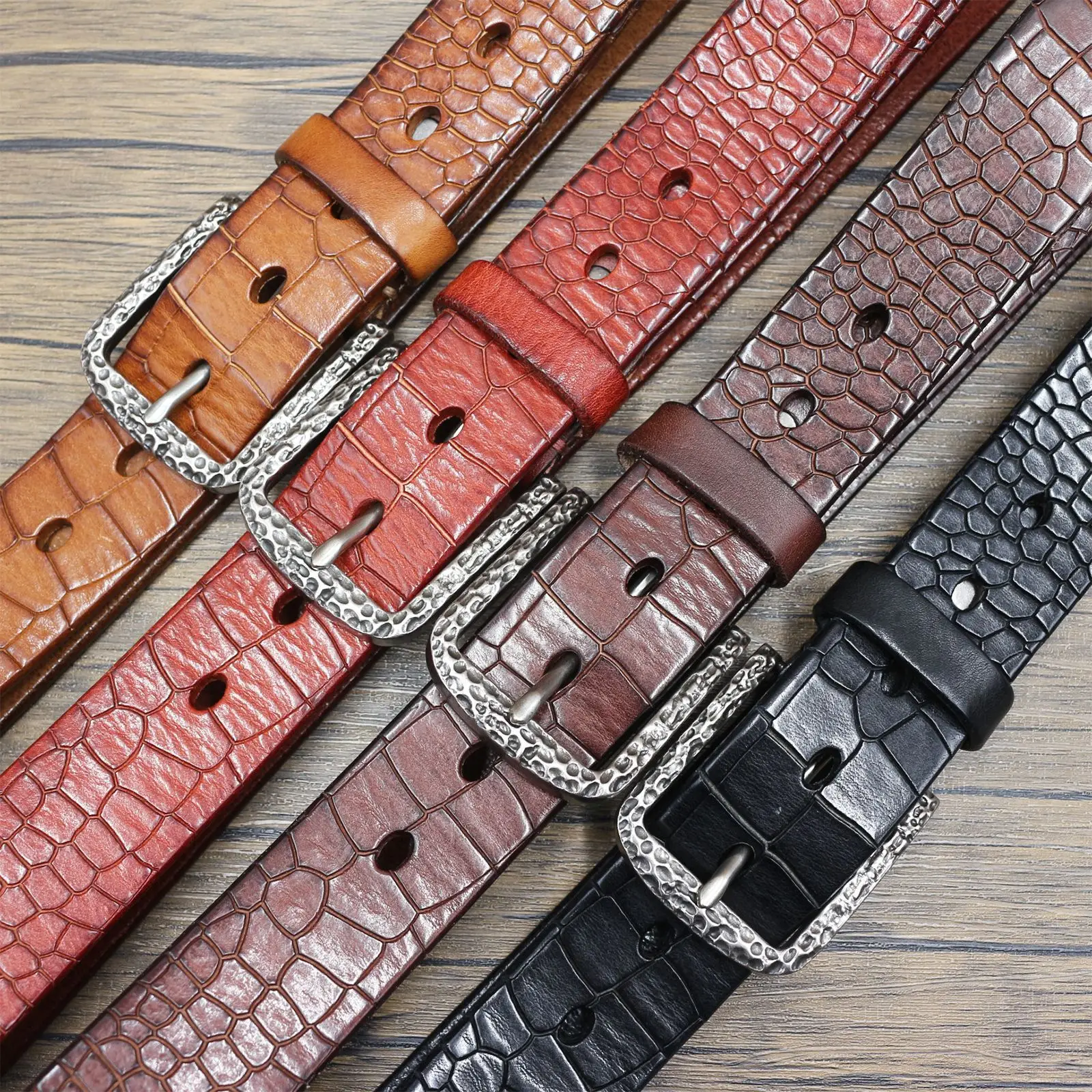 Vintage Croc Belt for Men Genuine Leather Pin Buckle — feature 1