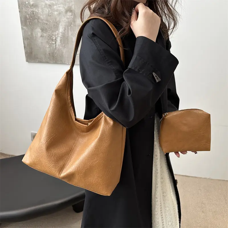 2025 Korean Style Black Leather Tote Bag with Crossbody & Zipper Compartment - Image 6