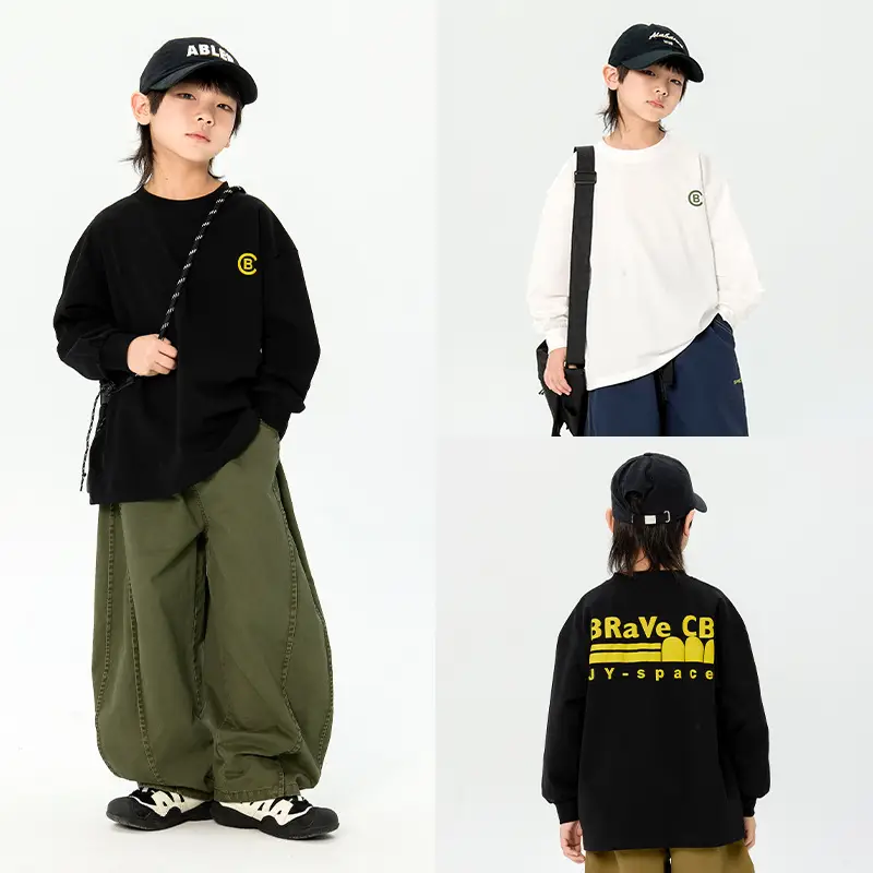 Kids Korean Print Long Sleeve T-Shirt Black