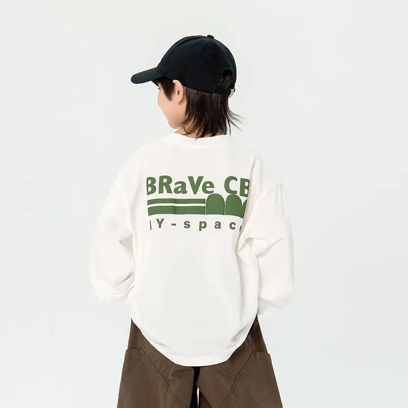 Kids Korean Print Long Sleeve T-Shirt Black