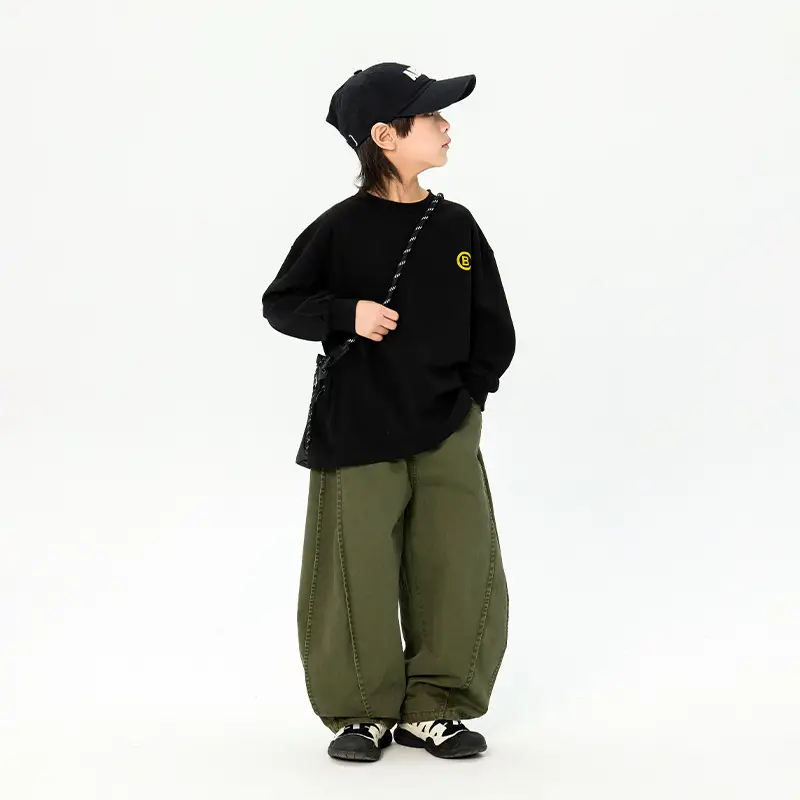 Kids Korean Print Long Sleeve T-Shirt Black