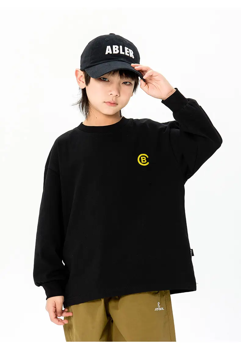Kids Korean Print Long Sleeve T-Shirt Black — feature 18