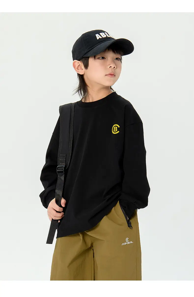 Kids Korean Print Long Sleeve T-Shirt Black — feature 25