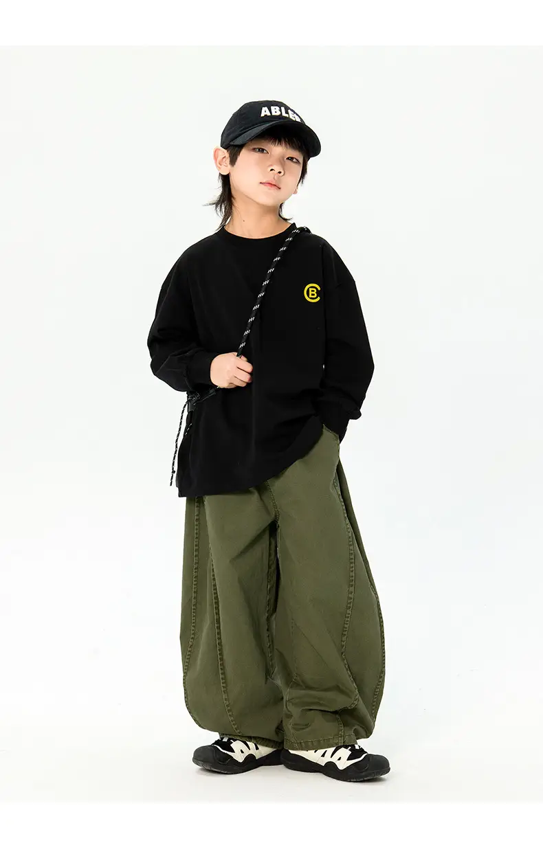 Kids Korean Print Long Sleeve T-Shirt Black — feature 29