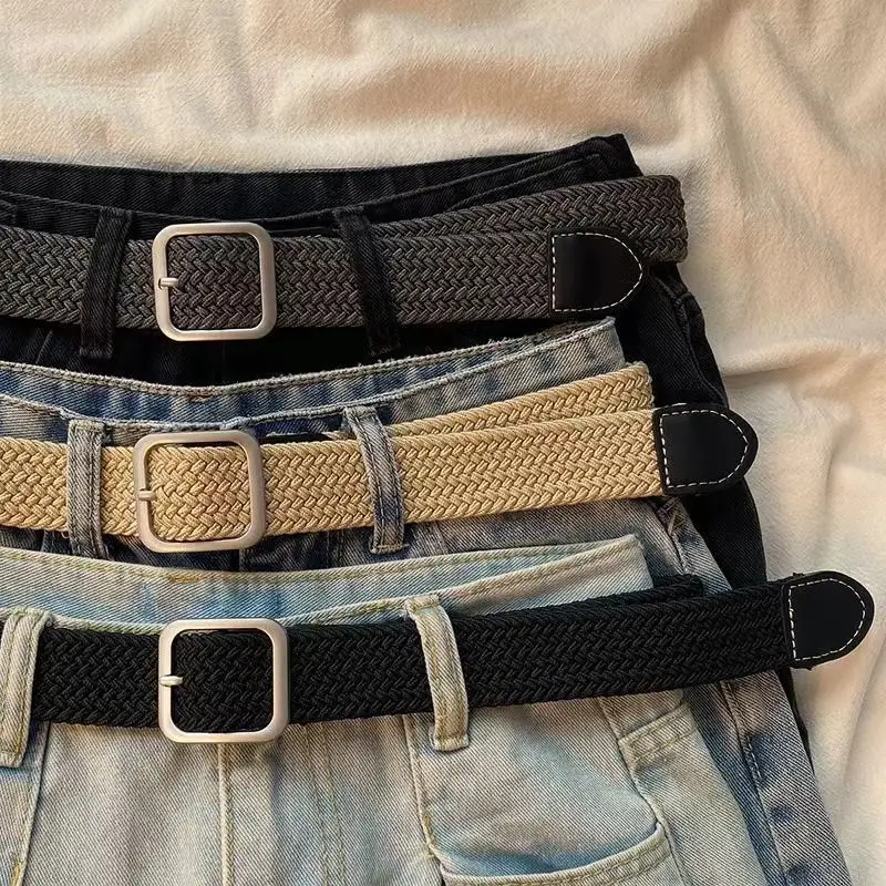 Elastic Tight Trousers Canvas Braided Belt Women's Men's and Women's Korean-style All-match Casual Pin Buckle Belt Female Student