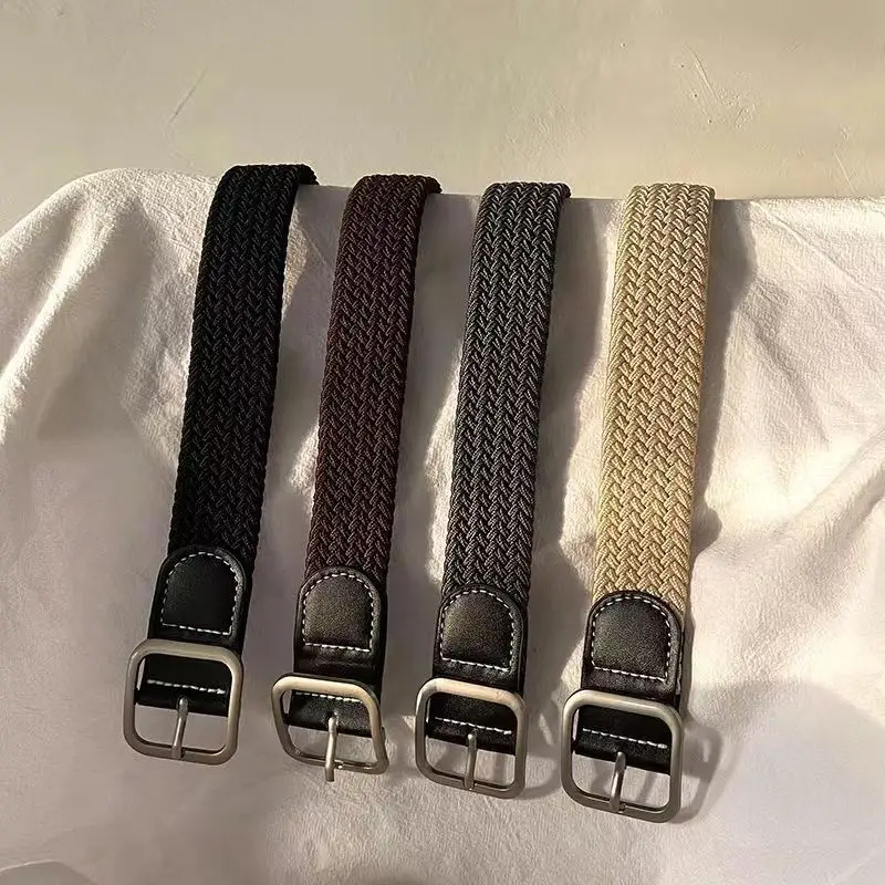 Elastic Tight Trousers Canvas Braided Belt Women's Men's and Women's Korean-style All-match Casual Pin Buckle Belt Female Student