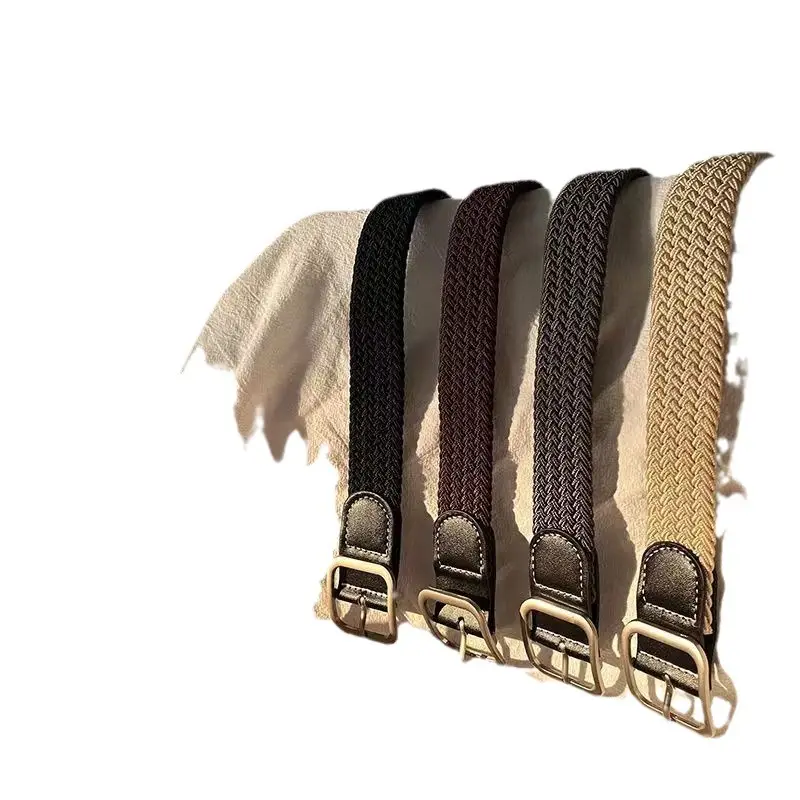 Elastic Tight Trousers Canvas Braided Belt Women's Men's and Women's Korean-style All-match Casual Pin Buckle Belt Female Student