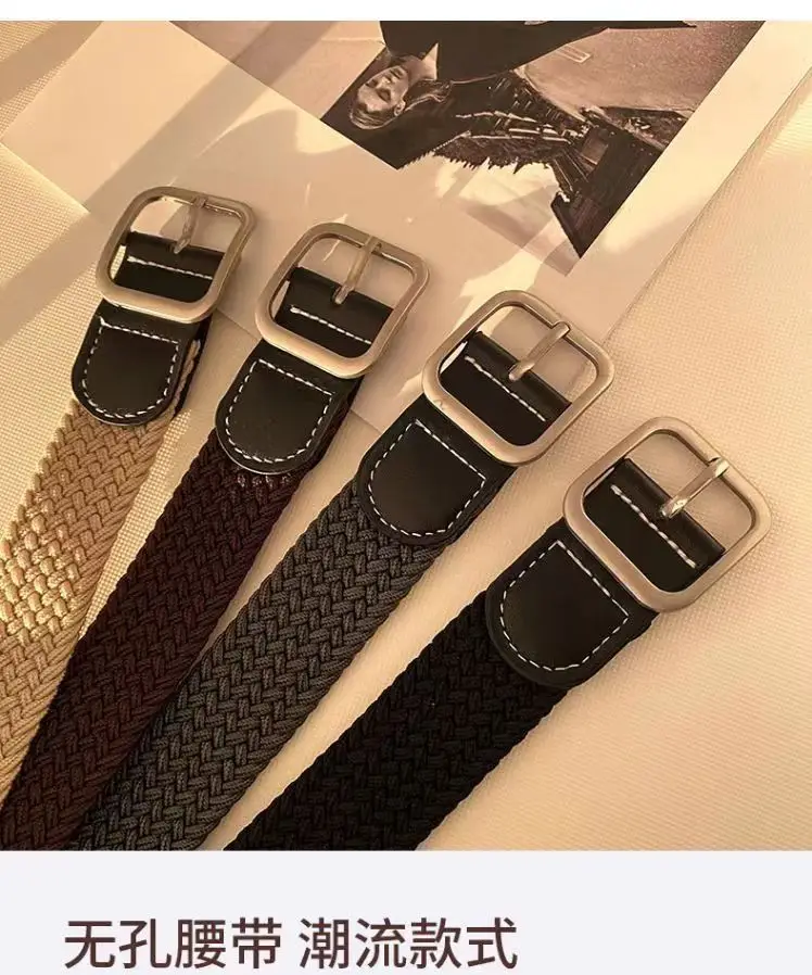 Elastic Tight Trousers Canvas Braided Belt Women's Men's and Women's Korean-style All-match Casual Pin Buckle Belt Female Student — feature 1