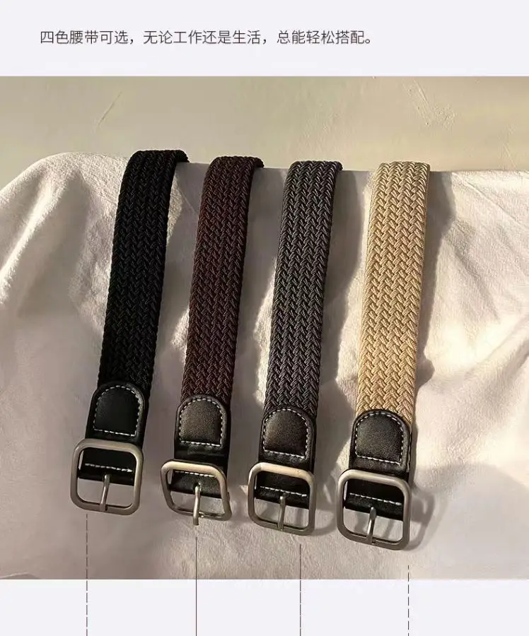 Elastic Tight Trousers Canvas Braided Belt Women's Men's and Women's Korean-style All-match Casual Pin Buckle Belt Female Student — feature 2