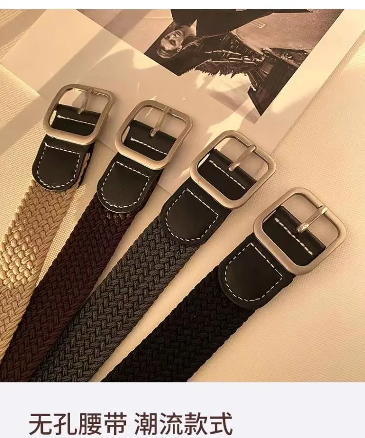 Elastic Tight Trousers Canvas Braided Belt Women's Men's and Women's Korean-style All-match Casual Pin Buckle Belt Female Student — feature 3