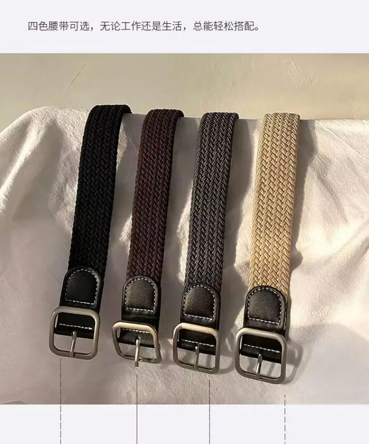 Elastic Tight Trousers Canvas Braided Belt Women's Men's and Women's Korean-style All-match Casual Pin Buckle Belt Female Student — feature 4