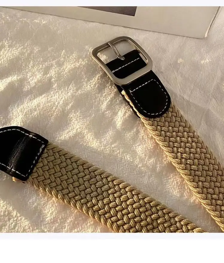 Elastic Tight Trousers Canvas Braided Belt Women's Men's and Women's Korean-style All-match Casual Pin Buckle Belt Female Student — feature 6
