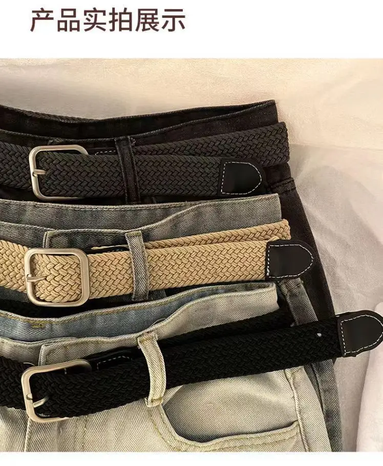 Elastic Tight Trousers Canvas Braided Belt Women's Men's and Women's Korean-style All-match Casual Pin Buckle Belt Female Student — feature 8