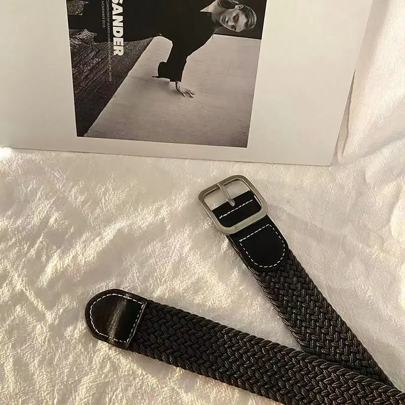 Elastic Tight Trousers Canvas Braided Belt Women's Men's and Women's Korean-style All-match Casual Pin Buckle Belt Female Student