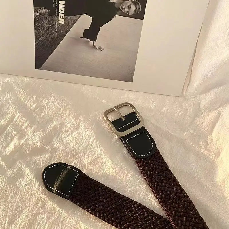 Elastic Tight Trousers Canvas Braided Belt Women's Men's and Women's Korean-style All-match Casual Pin Buckle Belt Female Student
