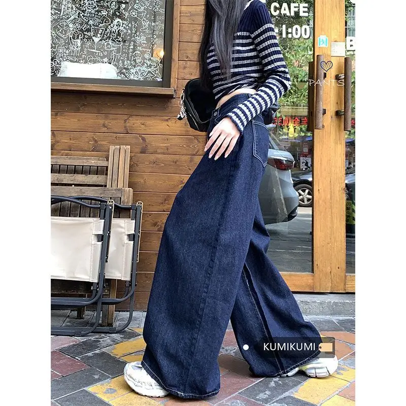 Dark Blue Wide Leg Jeans Niche Ins Style 2025 Spring