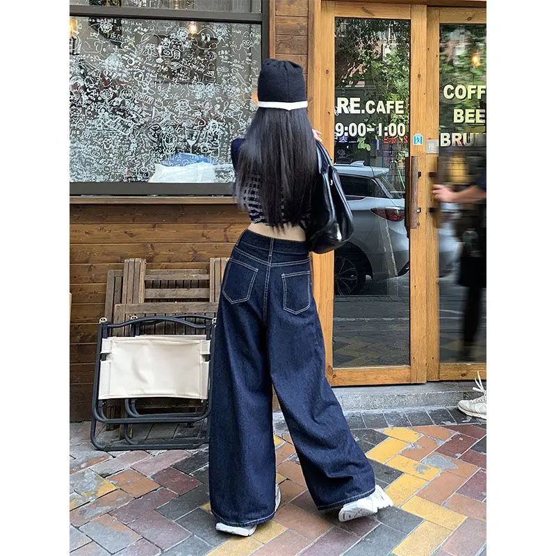 Dark Blue Wide Leg Jeans Niche Ins Style 2025 Spring