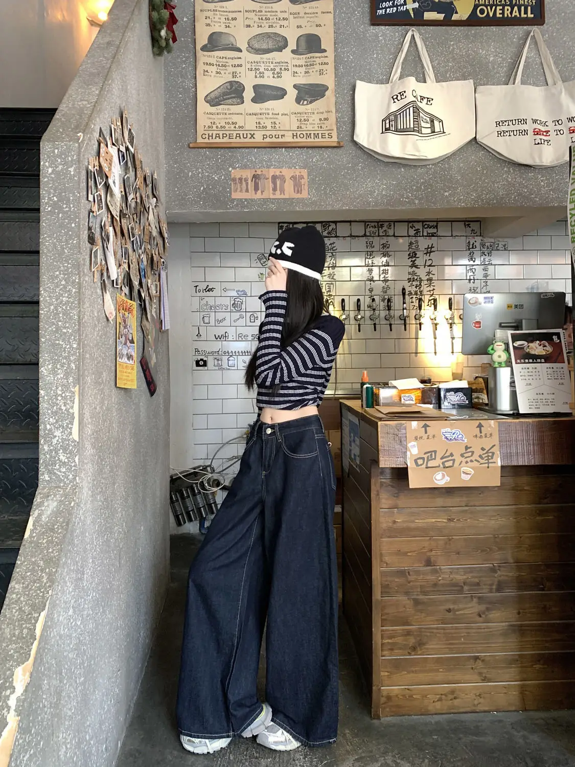 Dark Blue Wide Leg Jeans Niche Ins Style 2025 Spring — feature 2