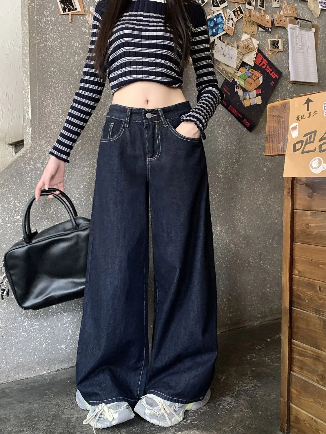 Dark Blue Wide Leg Jeans Niche Ins Style 2025 Spring — feature 4