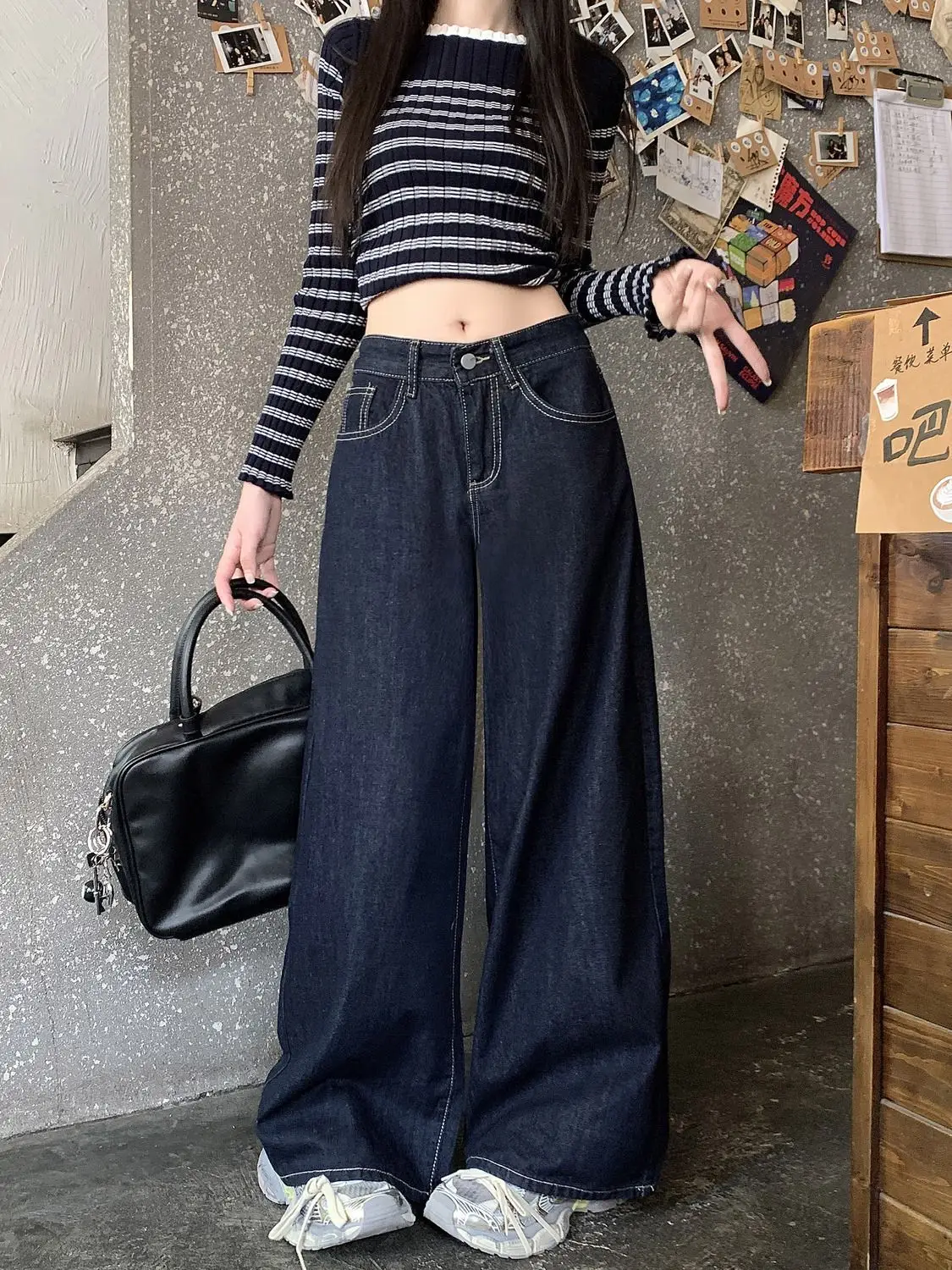Dark Blue Wide Leg Jeans Niche Ins Style 2025 Spring — feature 5