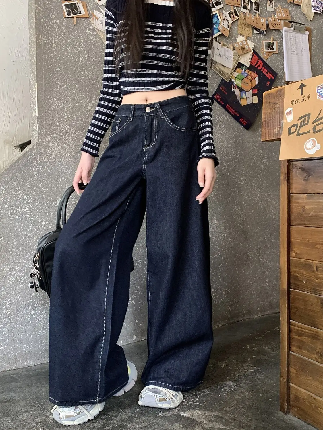 Dark Blue Wide Leg Jeans Niche Ins Style 2025 Spring — feature 6