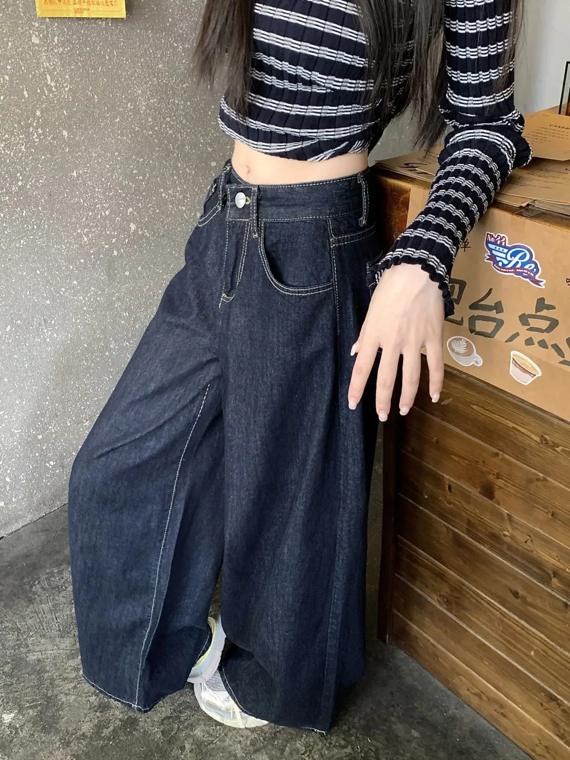 Dark Blue Wide Leg Jeans Niche Ins Style 2025 Spring — feature 7