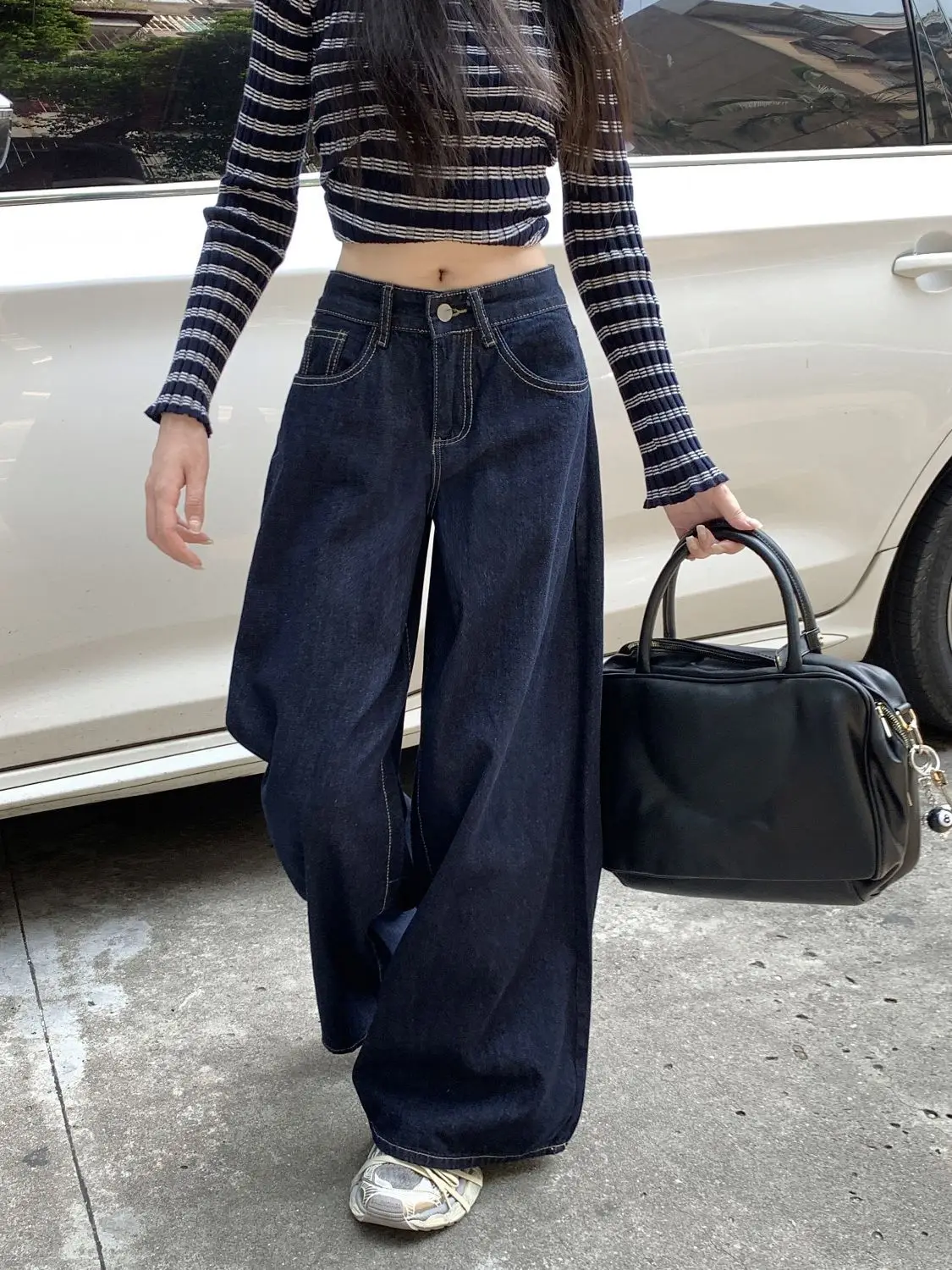 Dark Blue Wide Leg Jeans Niche Ins Style 2025 Spring — feature 8