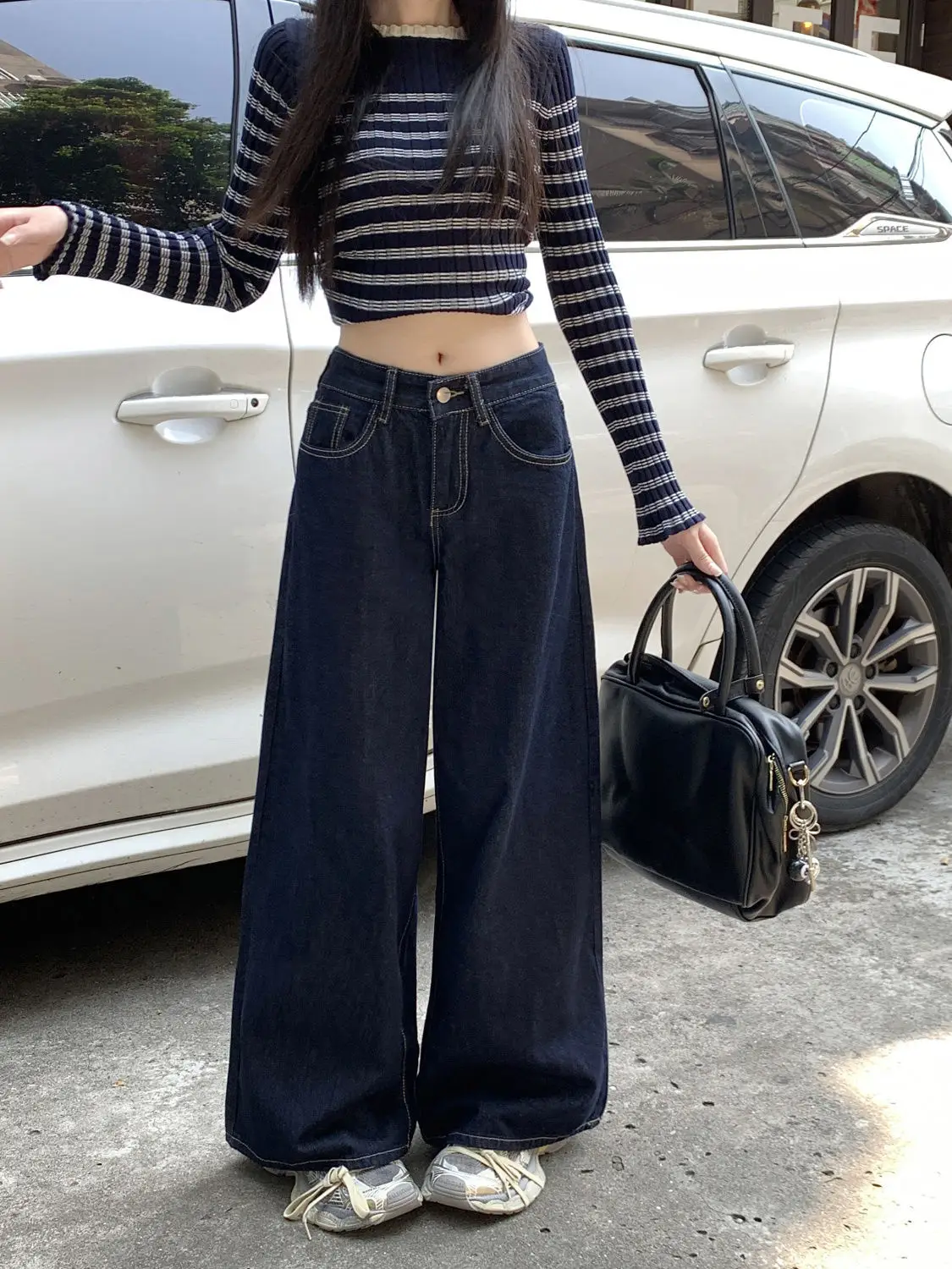Dark Blue Wide Leg Jeans Niche Ins Style 2025 Spring — feature 9