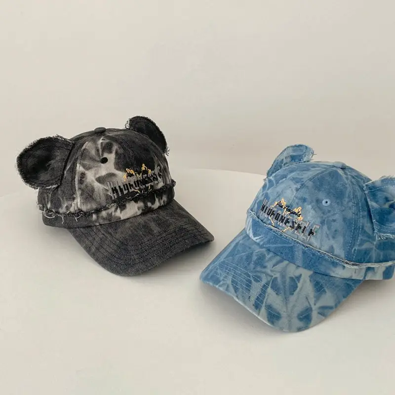 Kids Bear Ears Denim Caps Blue Black Hip Hop Style - Image 4