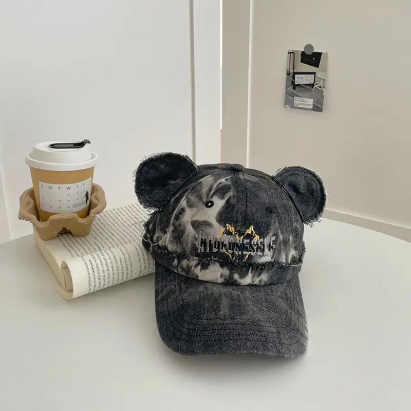 Kids Bear Ears Denim Caps Blue Black Hip Hop Style — feature 10