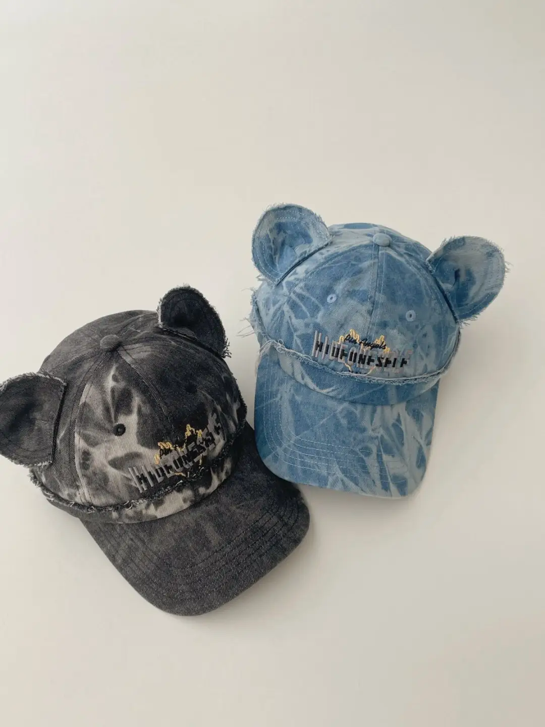 Kids Bear Ears Denim Caps Blue Black Hip Hop Style — feature 12