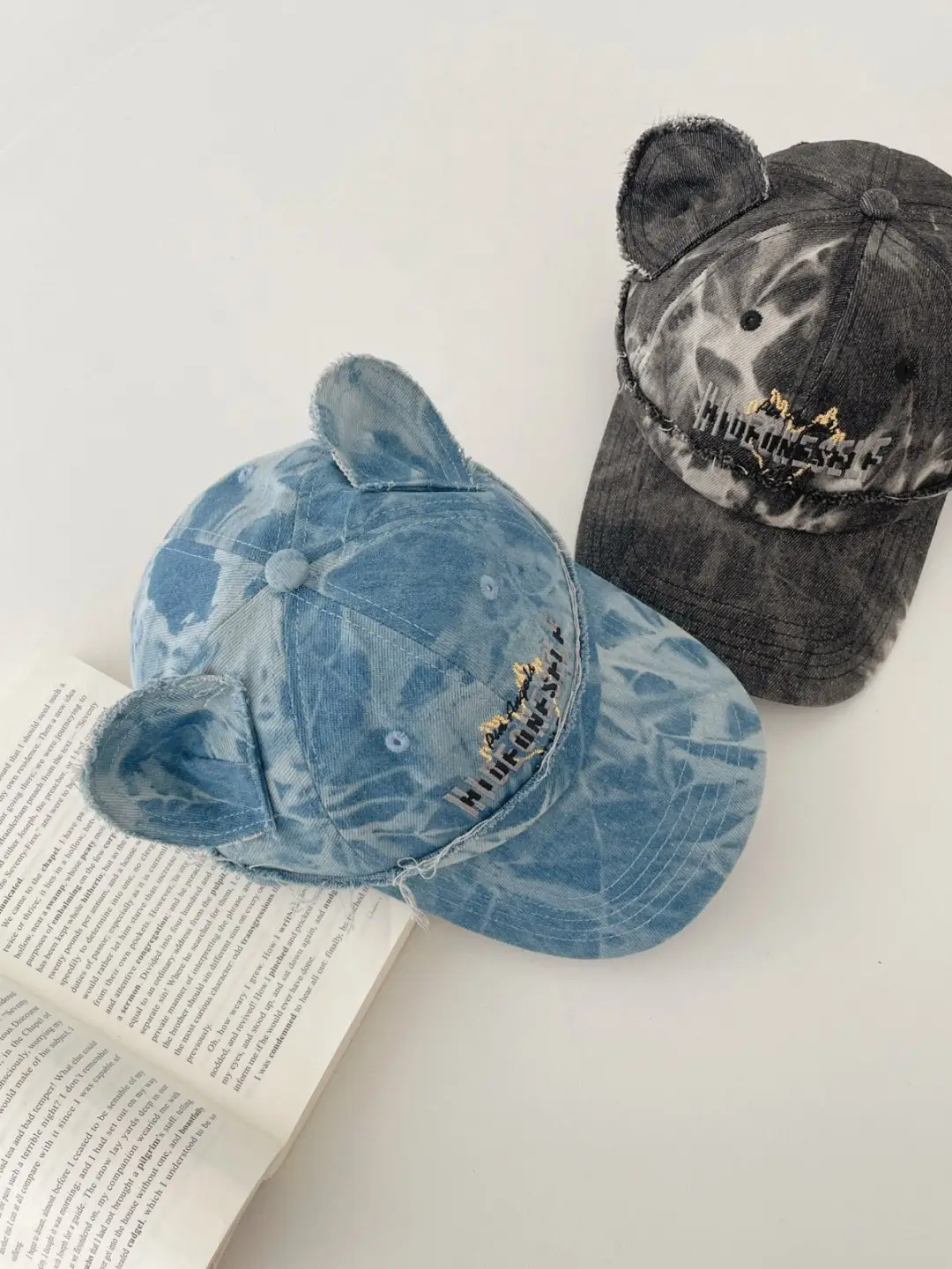 Kids Bear Ears Denim Caps Blue Black Hip Hop Style — feature 3