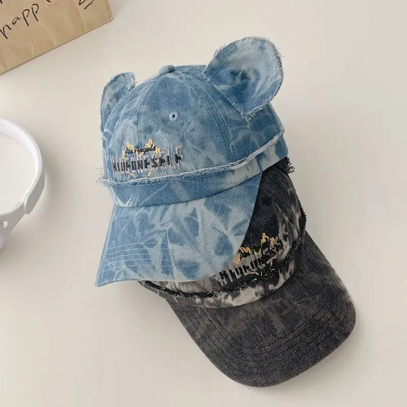 Kids Bear Ears Denim Caps Blue Black Hip Hop Style — feature 8