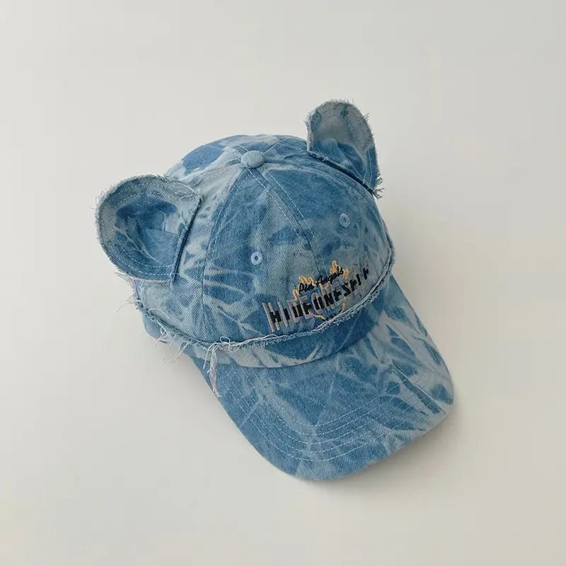 Kids Bear Ears Denim Caps Blue Black Hip Hop Style - Image 2