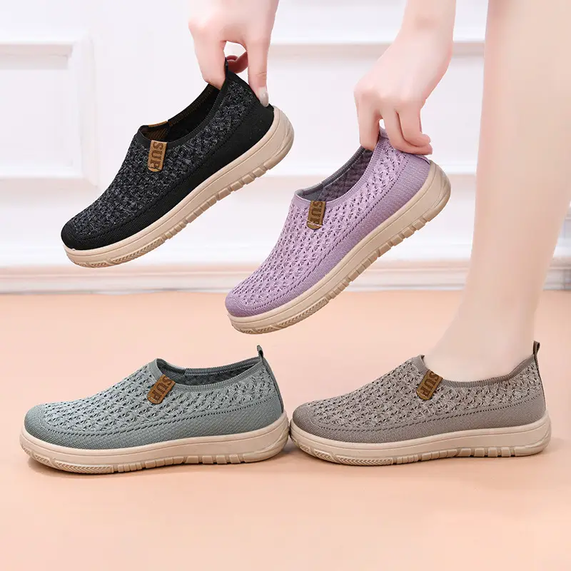 Women's New Style Knitted Elastic Thick-Soled Breathable Shoes, Non-Slip Soft-Soled Versatile Loafers for Mothers, Casual Shoes Temu - Image 5