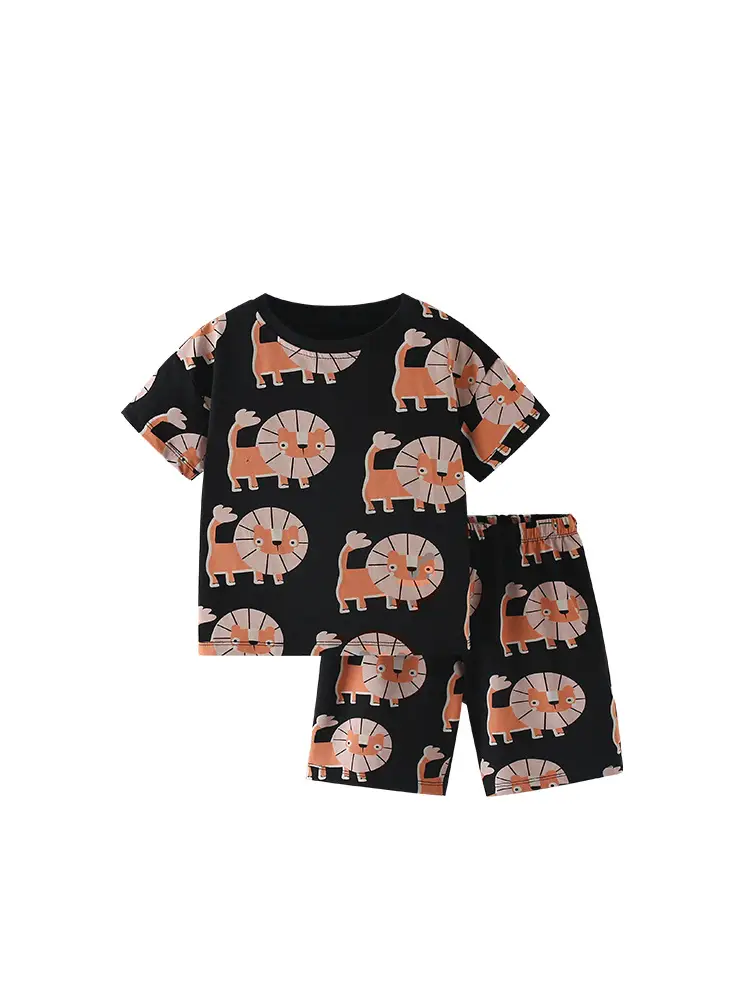 Malwee Boys Printed Cotton Shorts Set Black Elephant Summer - Image 6
