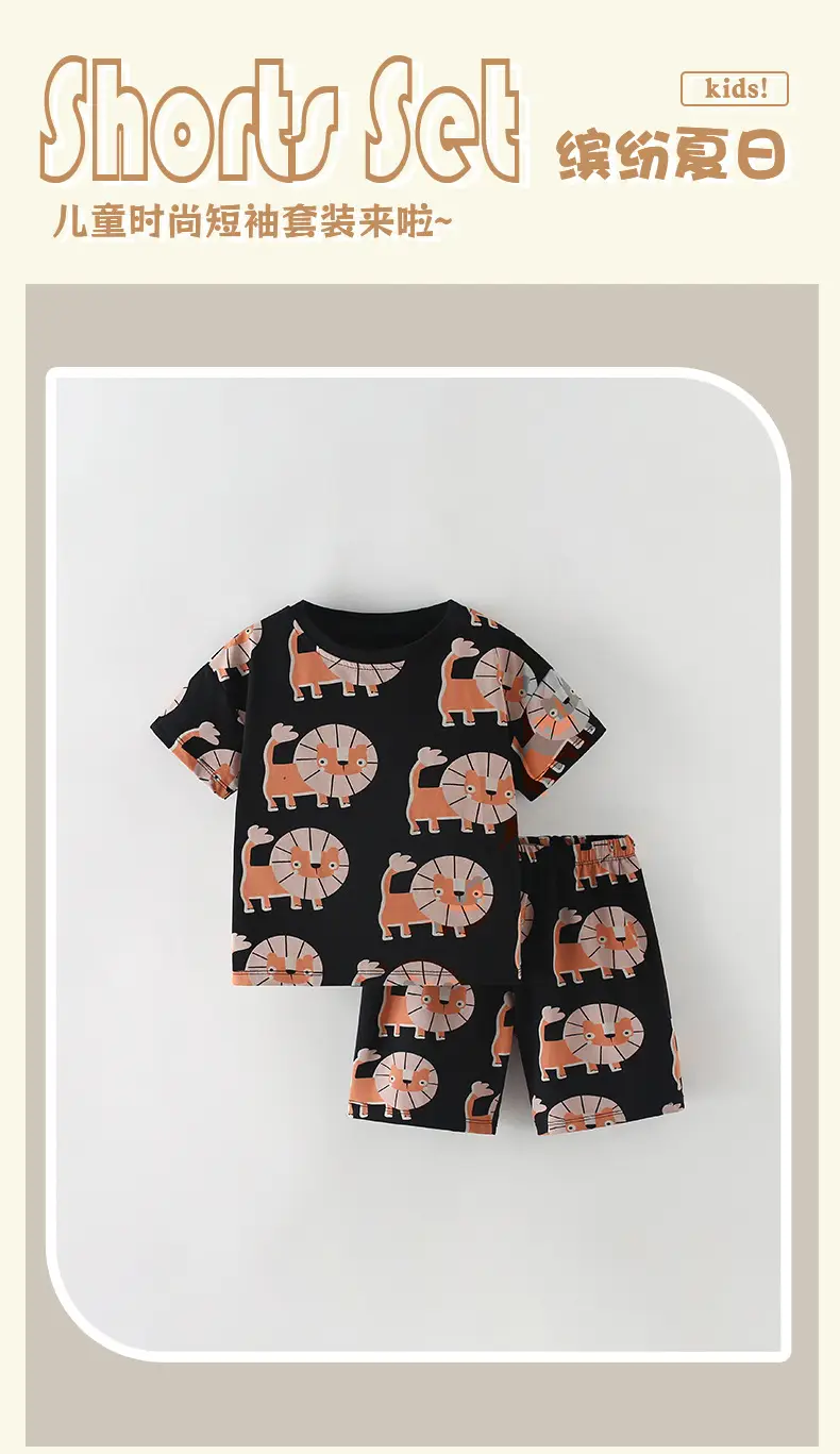 Malwee Boys Printed Cotton Shorts Set Black Elephant Summer — feature 2
