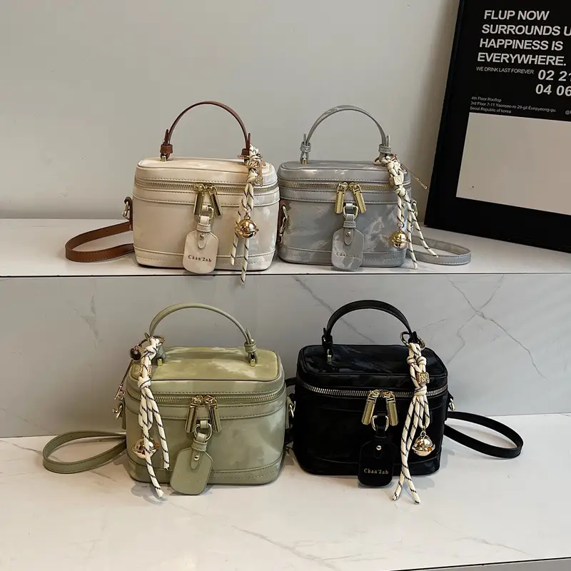 Women's Black Leather Box Bag with Chain Strap & Gold Plated Hardware — feature 1