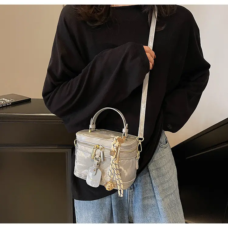 Women's Black Leather Box Bag with Chain Strap & Gold Plated Hardware — feature 13