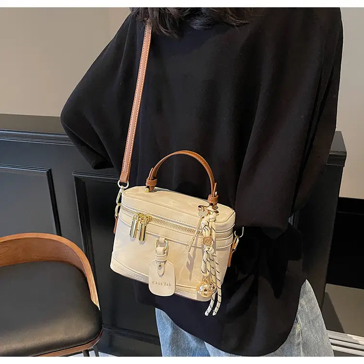 Women's Black Leather Box Bag with Chain Strap & Gold Plated Hardware — feature 14