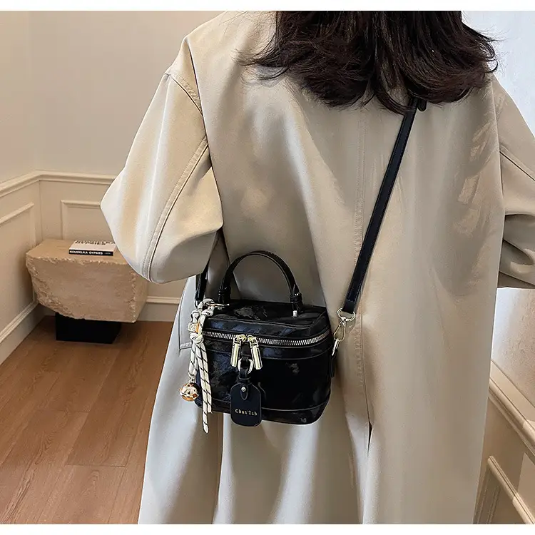 Women's Black Leather Box Bag with Chain Strap & Gold Plated Hardware — feature 20