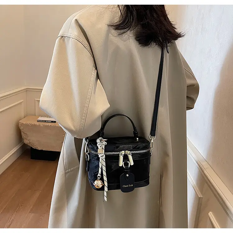 Women's Black Leather Box Bag with Chain Strap & Gold Plated Hardware — feature 21