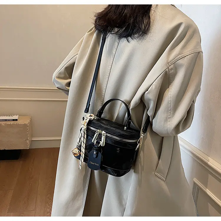 Women's Black Leather Box Bag with Chain Strap & Gold Plated Hardware — feature 22
