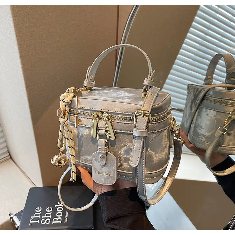 Women's Black Leather Box Bag with Chain Strap & Gold Plated Hardware — feature 30