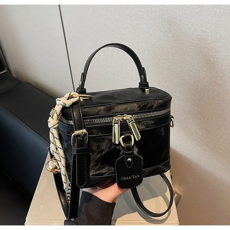 Women's Black Leather Box Bag with Chain Strap & Gold Plated Hardware — feature 33