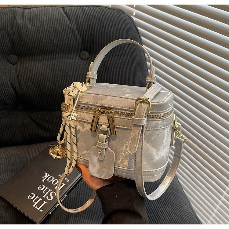 Women's Black Leather Box Bag with Chain Strap & Gold Plated Hardware — feature 37