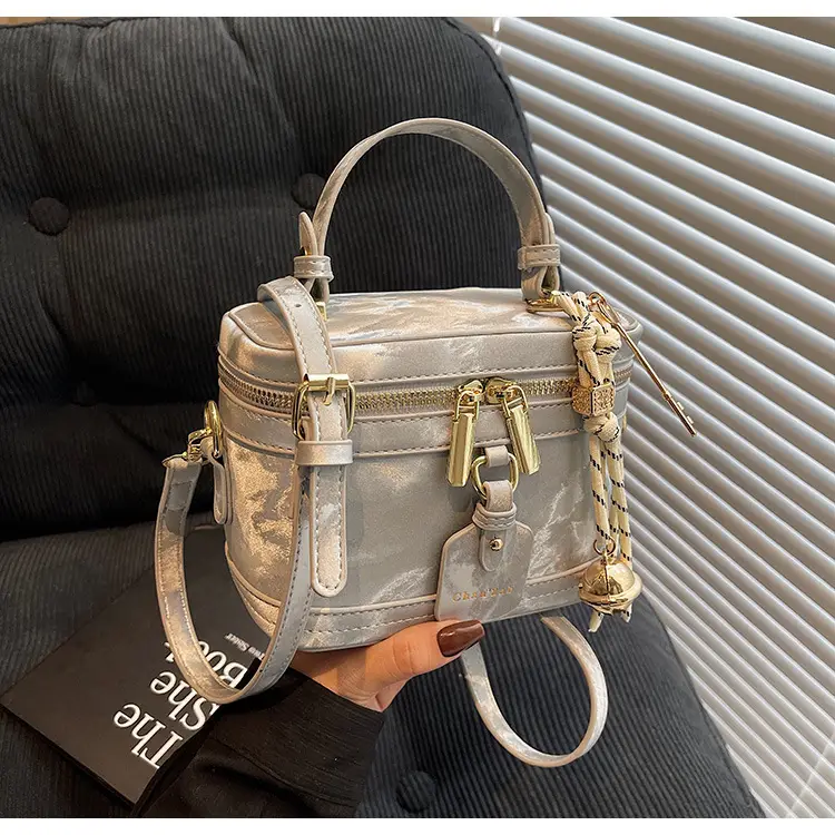 Women's Black Leather Box Bag with Chain Strap & Gold Plated Hardware — feature 38